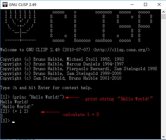 Welcome interface of Clisp on Windows